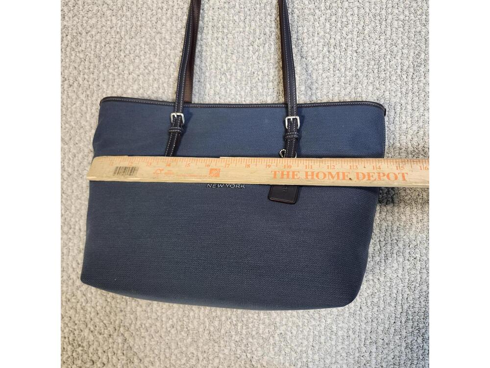 Coach City Tote Navy Blue Canvas Bag Leather Handles New Without Tags - Picture 2 of 12